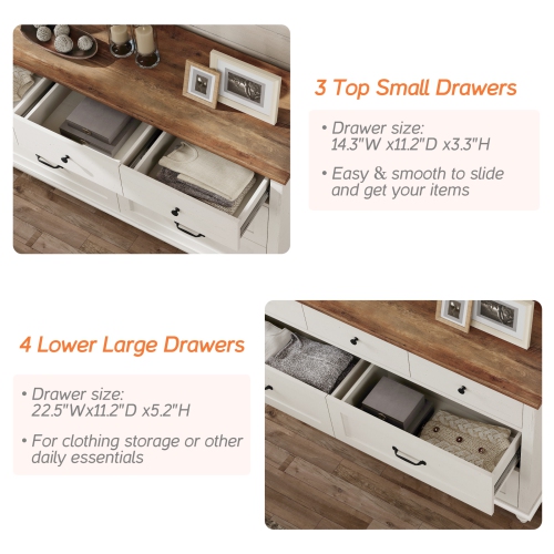 WAMPAT White Dresser Set with 14 Drawers for Bedroom, 2-in-1 Kids Dresser for Nursery Kids Room, Mid Century Modern Chests & Dressers, Wide Organizer