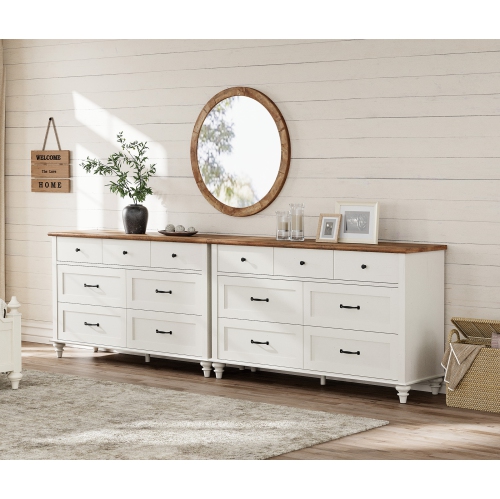 WAMPAT White Dresser Set with 14 Drawers for Bedroom, 2-in-1 Kids Dresser for Nursery Kids Room, Mid Century Modern Chests & Dressers, Wide Organizer