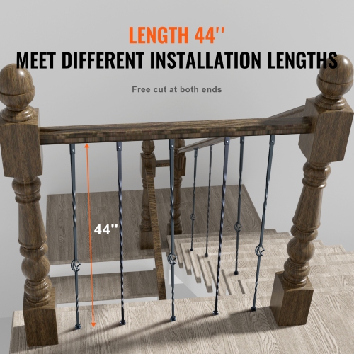 VEVOR 44'' x 1/2" Staircase Metal Balusters,Galvanized Steel Decorative Banister Spindles, 10 Pack Deck Baluster with Hollow Single Baskets, Spiral