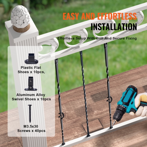 VEVOR 44'' x 1/2" Staircase Metal Balusters,Galvanized Steel Decorative Banister Spindles, 10 Pack Deck Baluster with Hollow Single Baskets, Spiral