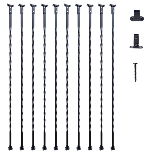 VEVOR 44'' x 1/2" Staircase Metal Balusters, Galvanized Steel Decorative Banister Spindles, 10 Pack Deck Baluster with Hollow Twists,Black Spiral
