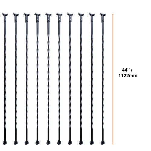 VEVOR 44'' x 1/2" Staircase Metal Balusters, Galvanized Steel Decorative Banister Spindles, 10 Pack Deck Baluster with Hollow Twists,Black Spiral