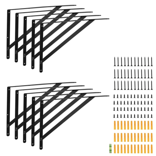 VEVOR 12 x 8 in Shelf Bracket, 10 Pcs,Floating Shelf Brackets,Brackets for Shelves,3mm Thick Matte Black Triangle Shelf Bracket,Steel Shelving