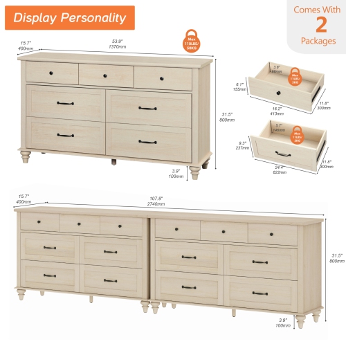 WAMPAT White Dresser Set with 14 Drawers for Bedroom, 2-in-1 Kids Dresser for Nursery Kids Room, Mid Century Modern Chests & Dressers, Wide Organizer