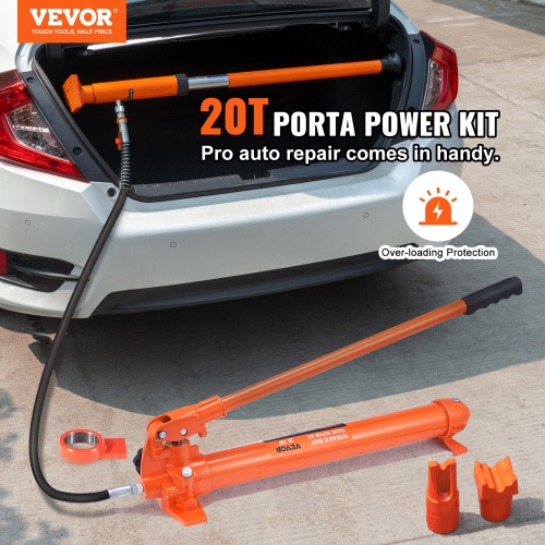 VEVOR 20 Ton Porta Power Kit, Portable Hydraulic Jack with 4.6 ft/1.4 m Oil Hose, Car Frame Repair Tool with Storage Case for Automotive, Heavy