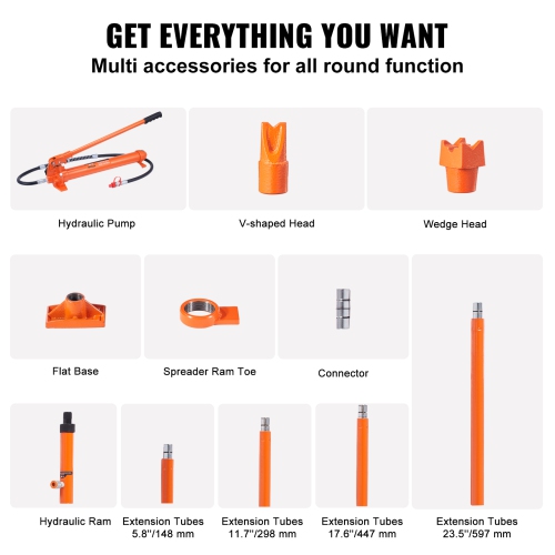 VEVOR 20 Ton Porta Power Kit, Portable Hydraulic Jack with 4.6 ft/1.4 m Oil Hose, Car Frame Repair Tool with Storage Case for Automotive, Heavy