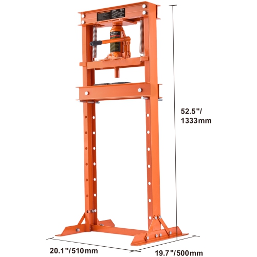 VEVOR 12 Ton Hydraulic Shop Press, H-Frame Hydraulic Garage/Shop Floor Press, Adjustable Shop Press with Press Plates, Heavy Duty Hydraulic Press for