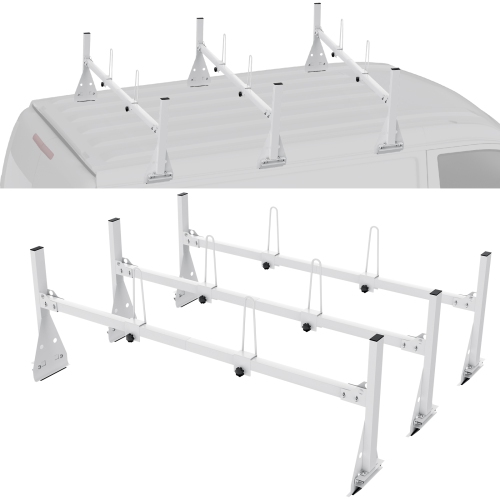 VEVOR 59" Trailer Ladder Rack, Adjustable Roof Rack, 3 Crossbars Van Roof Ladder Rack with Straps, 800 lbs Capacity, Fit for Chevrolet Express 1500
