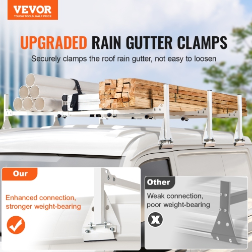 VEVOR 59" Trailer Ladder Rack, Adjustable Roof Rack, 3 Crossbars Van Roof Ladder Rack with Straps, 800 lbs Capacity, Fit for Chevrolet Express 1500