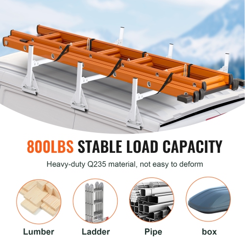 VEVOR 59" Trailer Ladder Rack, Adjustable Roof Rack, 3 Crossbars Van Roof Ladder Rack with Straps, 800 lbs Capacity, Fit for Chevrolet Express 1500
