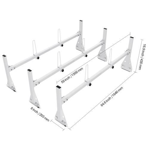 VEVOR 59" Trailer Ladder Rack, Adjustable Roof Rack, 3 Crossbars Van Roof Ladder Rack with Straps, 800 lbs Capacity, Fit for Chevrolet Express 1500