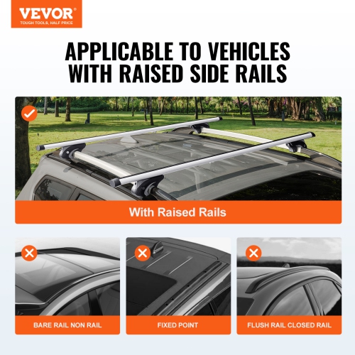 VEVOR 54" Universal Roof Rack Cross Bars, Aluminum Roof Rack Crossbars, Fit Existing Raised Side Rail with Gap, 200 lbs Load Capacity, Adjustable