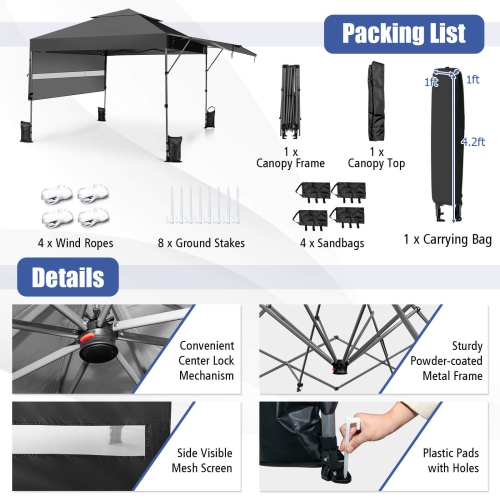 Costway 10'x17.6'Outdoor Instant Pop-up Canopy Tent Dual Half Awnings Adjust Patio
