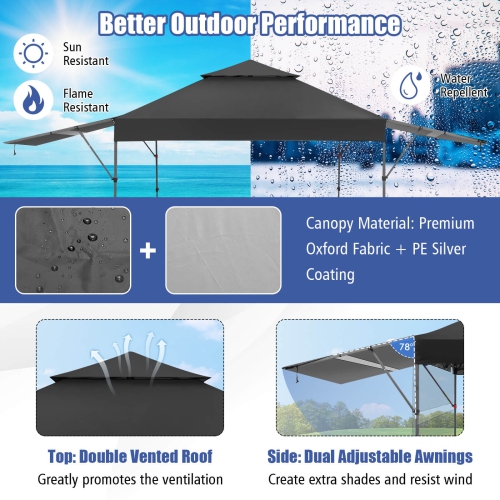 Costway 10'x17.6'Outdoor Instant Pop-up Canopy Tent Dual Half Awnings Adjust Patio