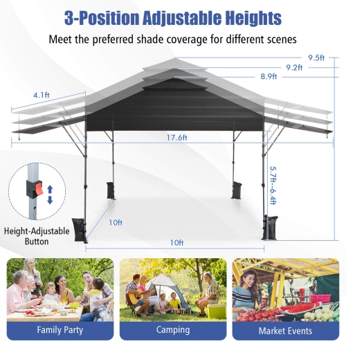 Costway 10'x17.6'Outdoor Instant Pop-up Canopy Tent Dual Half Awnings Adjust Patio