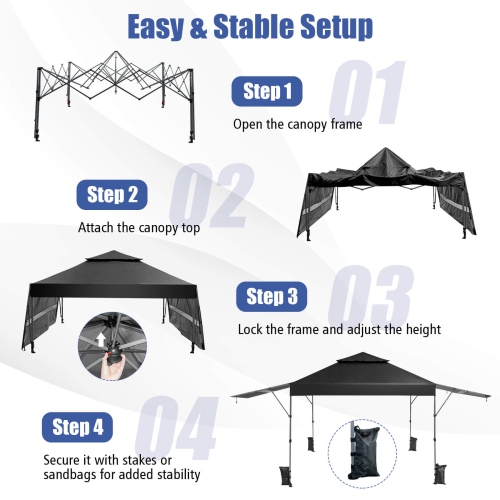 Costway 10'x17.6'Outdoor Instant Pop-up Canopy Tent Dual Half Awnings Adjust Patio