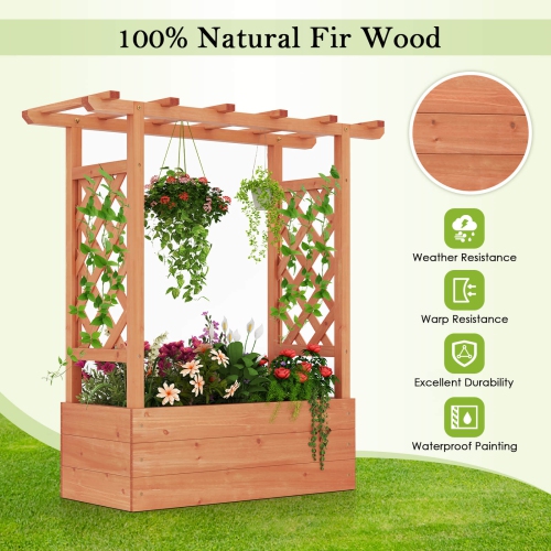 Costway 1/2 PCS Wooden Raised Garden Bed with Trellis & Hanging Roof Drainage Elevated Planter Box