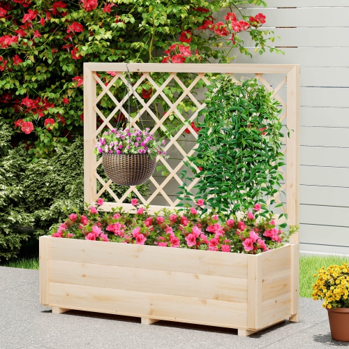 Costway 1/2 PCS 40" Wooden Raised Garden Bed with Lattice Trellis for Climbing Vine Flower