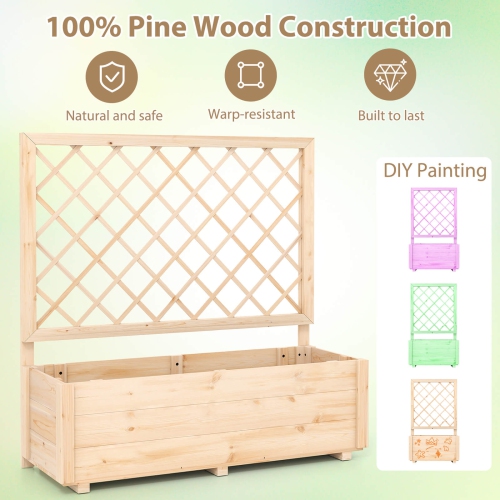 Costway 1/2 PCS 40" Wooden Raised Garden Bed with Lattice Trellis for Climbing Vine Flower