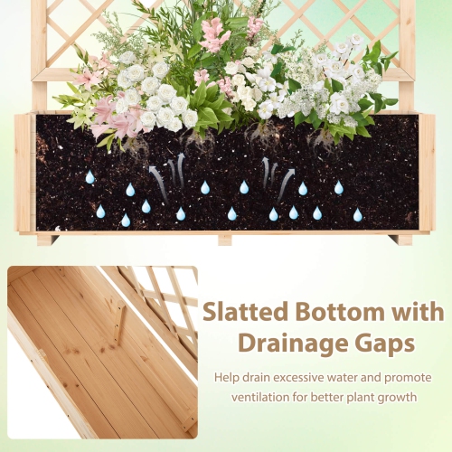 Costway 1/2 PCS 40" Wooden Raised Garden Bed with Lattice Trellis for Climbing Vine Flower
