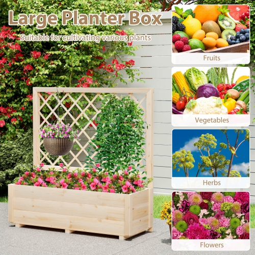 Costway 1/2 PCS 40" Wooden Raised Garden Bed with Lattice Trellis for Climbing Vine Flower