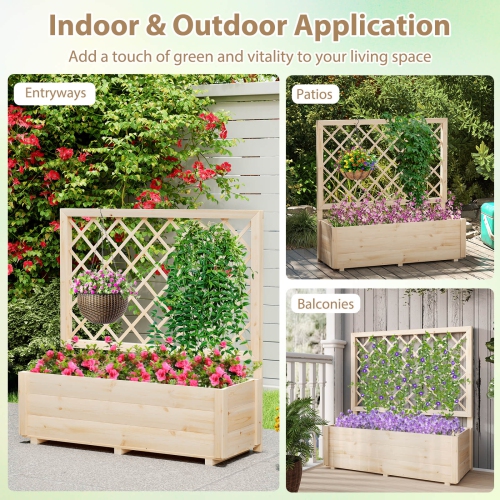 Costway 1/2 PCS 40" Wooden Raised Garden Bed with Lattice Trellis for Climbing Vine Flower