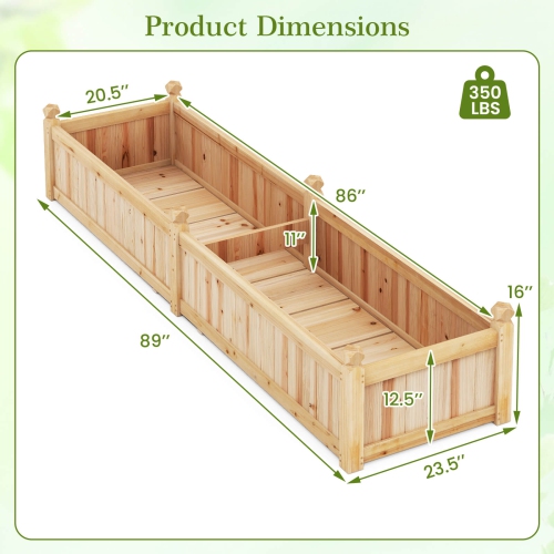 Costway Wooden Raised Garden Bed Outdoor Rectangular Planter Box with Drainage Holes, Brown/Natural