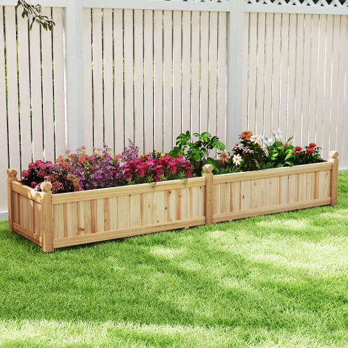 Costway Wooden Raised Garden Bed Outdoor Rectangular Planter Box with Drainage Holes, Brown/Natural