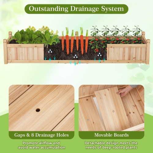 Costway Wooden Raised Garden Bed Outdoor Rectangular Planter Box with Drainage Holes, Brown/Natural