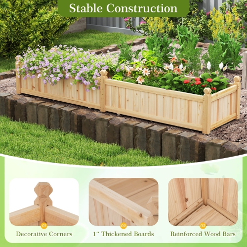Costway Wooden Raised Garden Bed Outdoor Rectangular Planter Box with Drainage Holes, Brown/Natural