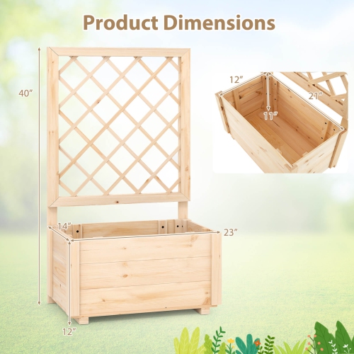 Costway 1/2 PCS 40" Tall Wooden Raised Garden Bed with Lattice Trellis for Climbing Vine