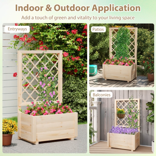 Costway 1/2 PCS 40" Tall Wooden Raised Garden Bed with Lattice Trellis for Climbing Vine