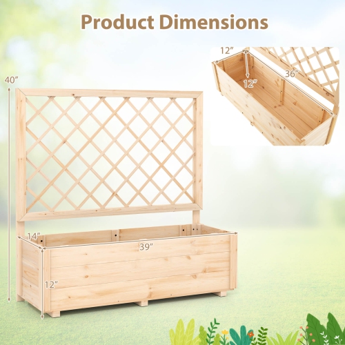 Costway 1/2 PCS 40" Wooden Raised Garden Bed with Lattice Trellis for Climbing Vine Flower