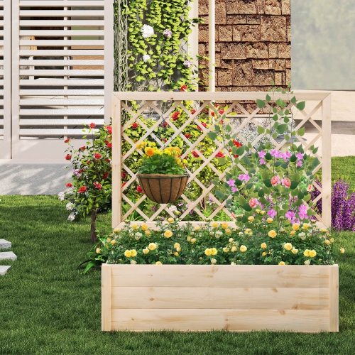 Costway 1/2 PCS 40" Wooden Raised Garden Bed with Lattice Trellis for Climbing Vine Flower