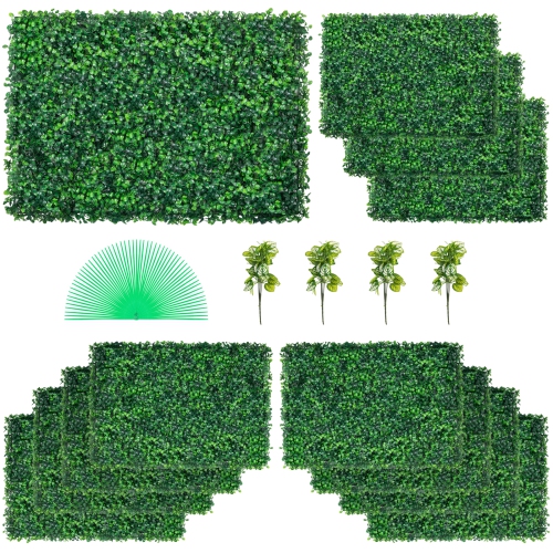 VEVOR  12PCs Artificial Boxwood, Panel Uv Boxwood Hedge Wall Panels, Artificial Grass Backdrop Wall 24X16" 4Cm Grass Wall Fake Hedge for Decor