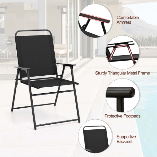 Costway 2pcs Patio Folding Sling Chairs Dining Armrest Backrest Outdoor Portable