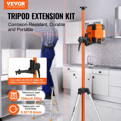 VEVOR 40.94-133.85 inch Height Laser Level Tripod, 1/4"-20 & 5/8"-11 Thread Mount,with Level Bubble & Heavy-duty Stand,Extendable Pole Lightweight