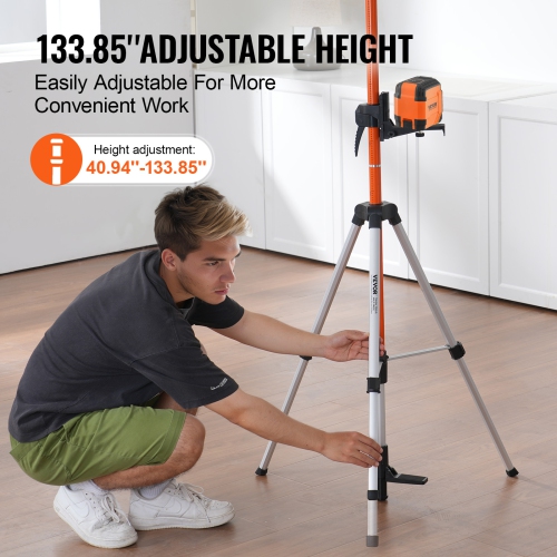 VEVOR 40.94-133.85 inch Height Laser Level Tripod, 1/4"-20 & 5/8"-11 Thread Mount,with Level Bubble & Heavy-duty Stand,Extendable Pole Lightweight