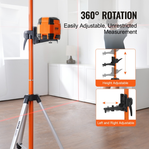 VEVOR 40.94-133.85 inch Height Laser Level Tripod, 1/4"-20 & 5/8"-11 Thread Mount,with Level Bubble & Heavy-duty Stand,Extendable Pole Lightweight