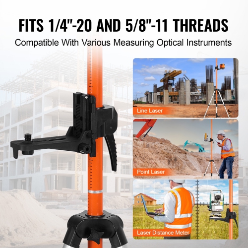 VEVOR 40.94-133.85 inch Height Laser Level Tripod, 1/4"-20 & 5/8"-11 Thread Mount,with Level Bubble & Heavy-duty Stand,Extendable Pole Lightweight