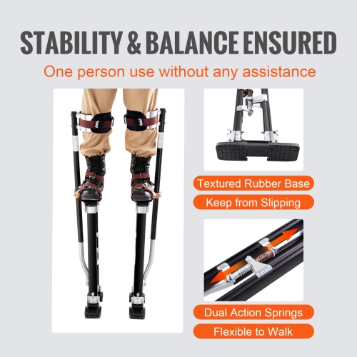 VEVOR 24''-40'' Drywall Stilts, Adjustable Aluminum Tool Stilts with Protective Knee Pads, Durable and Non-slip Work Stilts for Sheetrock Painting,