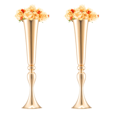 VEVOR  2PCs 56Cm/22.05” Tall Wedding Flower Vase, Metal Wedding Trumpet Centerpiece Floral Stand for Tables Wedding Dinner Party, Anniversary
