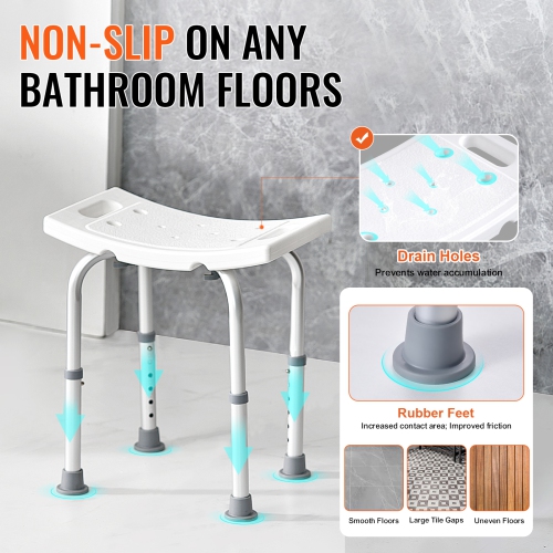 VEVOR 158.8 kg Capacity Adjustable Height Shower Stool with Built-in Handles, Shower Seat for Inside Shower or Tub, Non-Slip Bench Bathtub Stool Seat