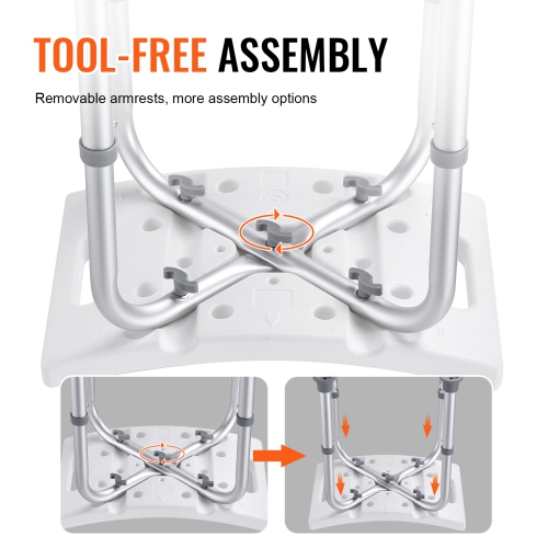 VEVOR 158.8 kg Capacity Adjustable Height Shower Stool with Built-in Handles, Shower Seat for Inside Shower or Tub, Non-Slip Bench Bathtub Stool Seat