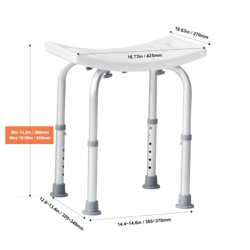 VEVOR 158.8 kg Capacity Adjustable Height Shower Stool with Built-in Handles, Shower Seat for Inside Shower or Tub, Non-Slip Bench Bathtub Stool Seat