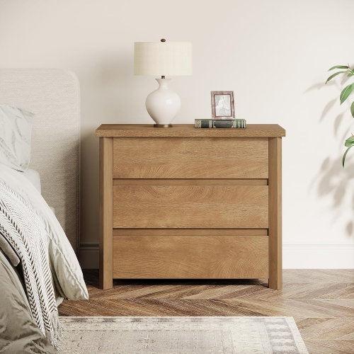 Tribesigns Wood Nightstand with 3 Drawers, Farmhouse Large Bedside Table with Storage for Bedroom and Small Spaces, Rustic Brown