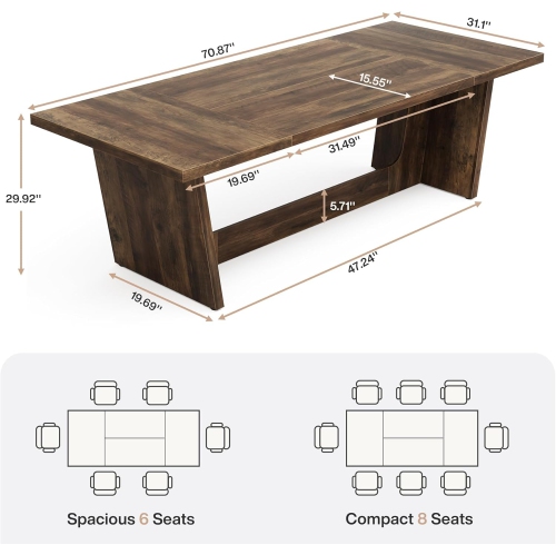 Tribesigns 70.87-Inch Dining Room Table: Wood Large Dining Table for 6-8 People, Farmhouse Kitchen Table