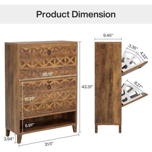 Tribesigns Shoe Cabinet with 2 Flip Drawers, Narrow Shoe Storage Organizer, Freestanding Wood Shoe Rack Cabinet