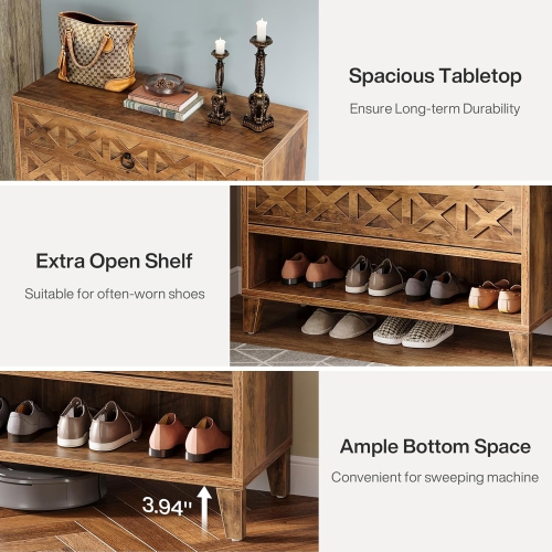 Tribesigns Shoe Cabinet with 2 Flip Drawers, Narrow Shoe Storage Organizer, Freestanding Wood Shoe Rack Cabinet