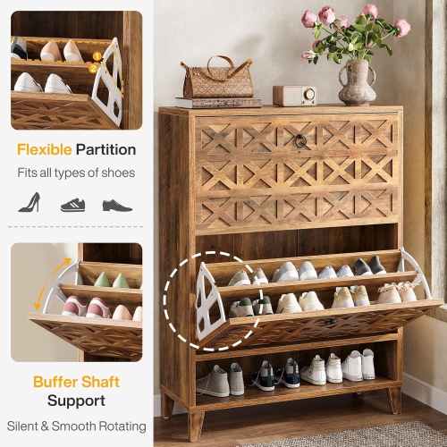 Tribesigns Shoe Cabinet with 2 Flip Drawers, Narrow Shoe Storage Organizer, Freestanding Wood Shoe Rack Cabinet